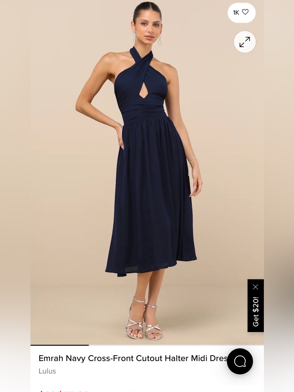 Lulu's Navy Twist-Halter Cutout Midi Dress